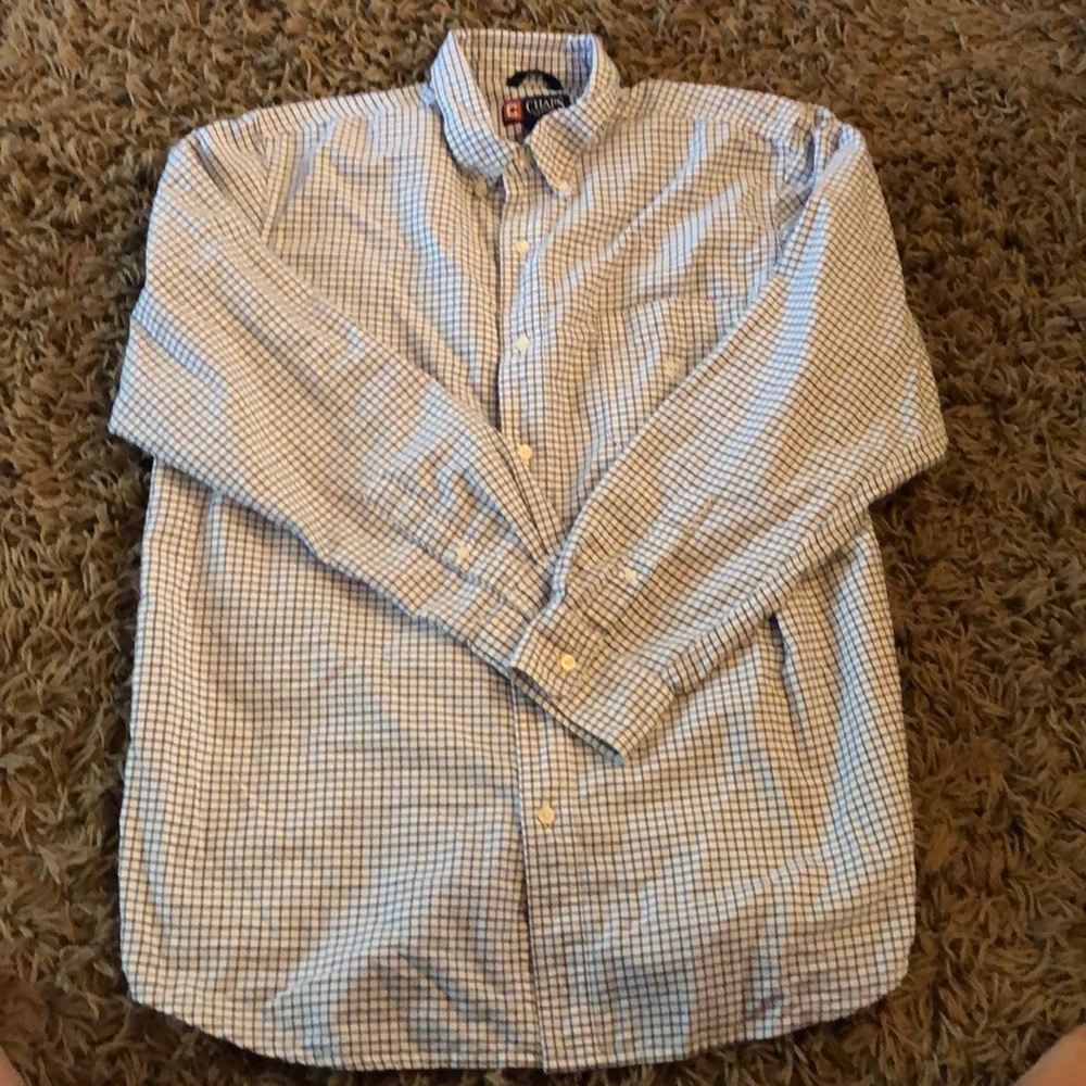 Chaps white w/ blue plaid long sleeve button down
